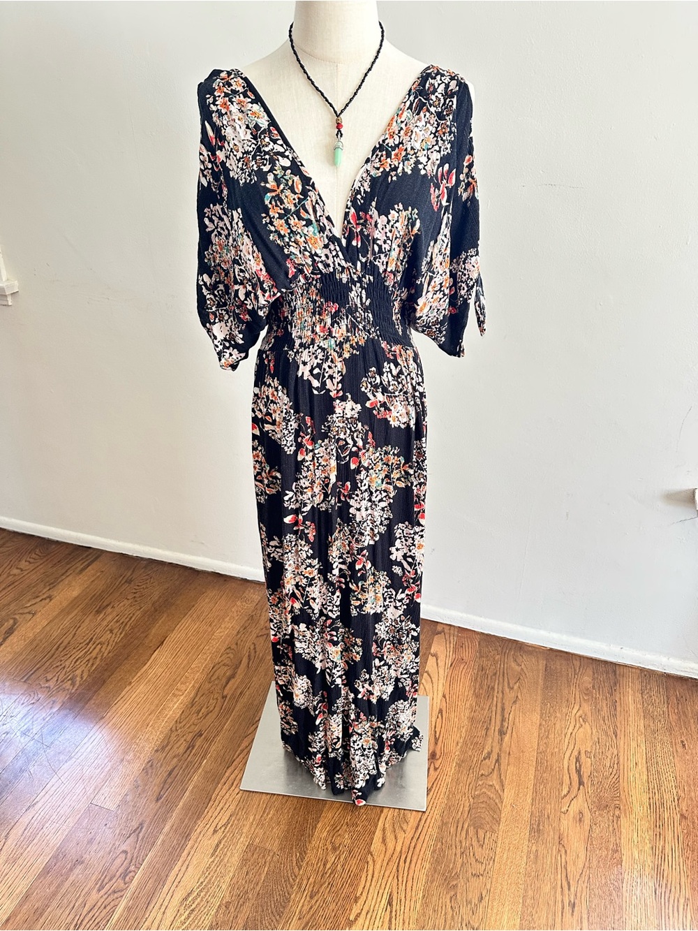 Lovestitch Black Floral Dress with Pink, Cream & Green Accents - Picture 2 of 7
